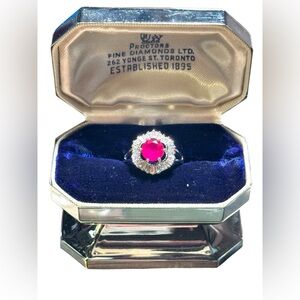Stunning CZ and ruby fancy cluster ring sterling silver 925